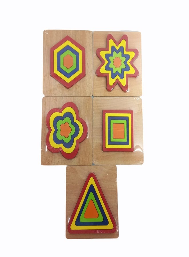 Folca® Bright Colored Wooden Seriation Puzzle Geometric Shape 3D Wooden Puzzle for Kids, (Design 8 Star, Flower, Hexagon, Square, Triangle) - Image 1